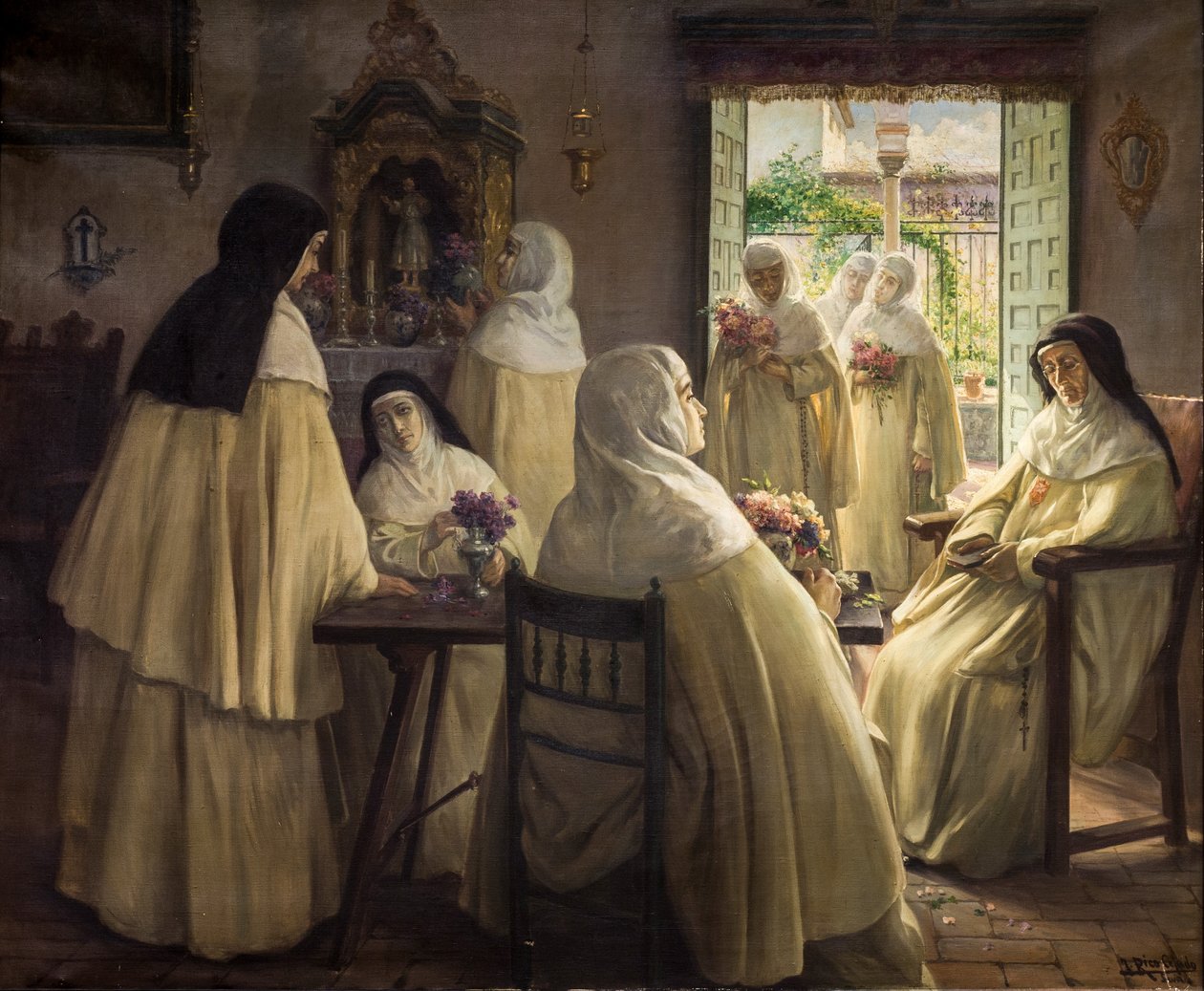 Interior de convento con escenas de monjas mercedarias de José Rico Cejudo