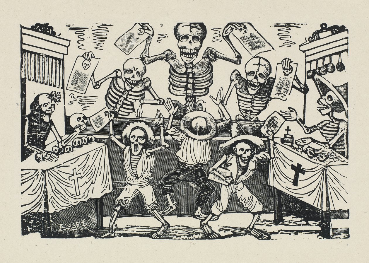 Revoltijo de calaveras de muchachos papeleros de José Guadalupe Posada