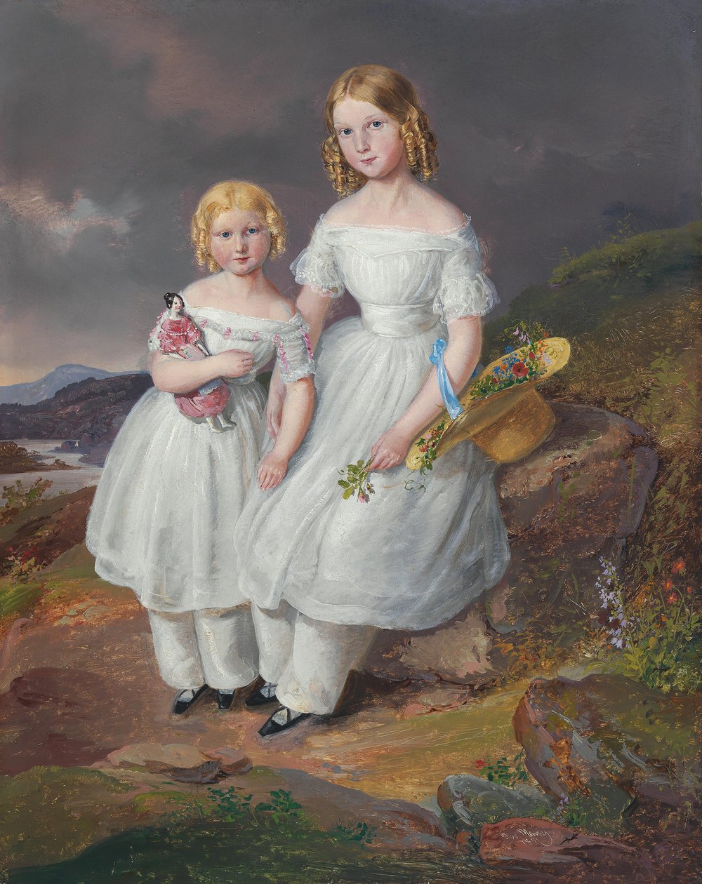 Retrato de Franziska Condesa Kolowrat-Krakowsky nacida el 5 de julio de 1835 y Seraphine Condesa Kolowrat-Krakowsky nacida de Josef Mánes