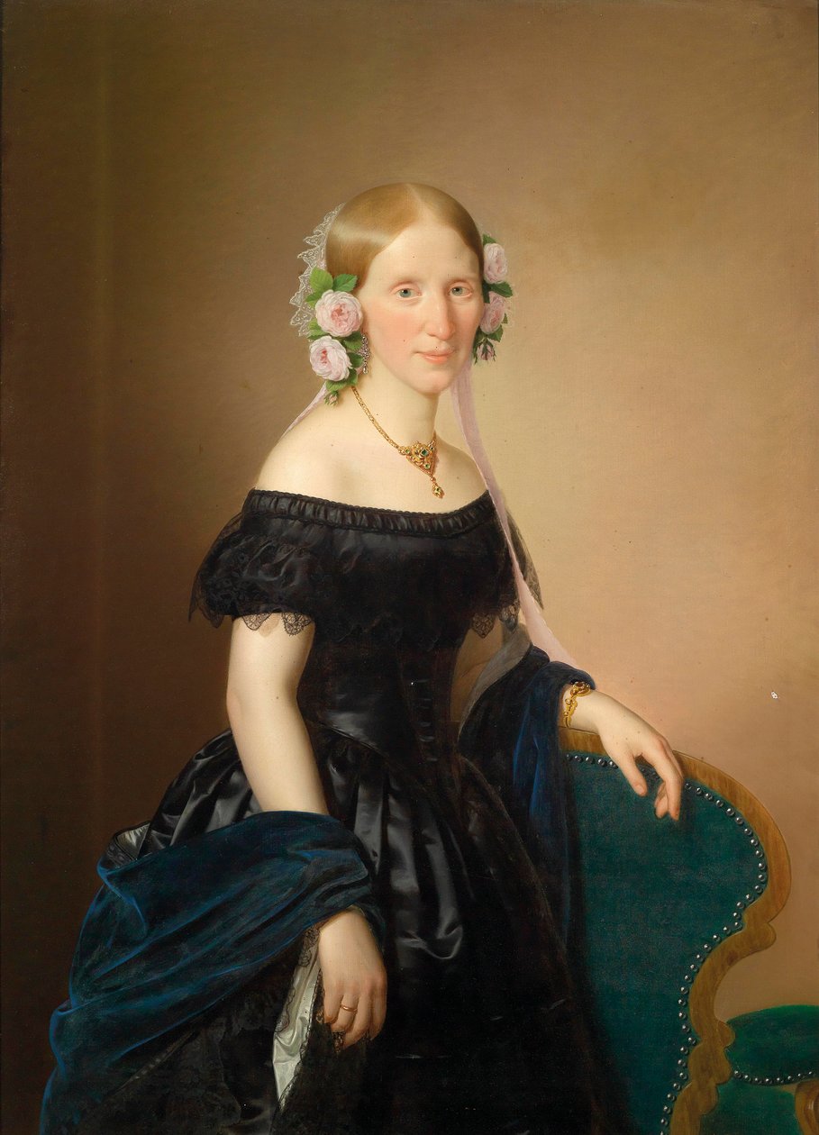 Retrato de una dama con rosas en el cabello de Josef Weidner