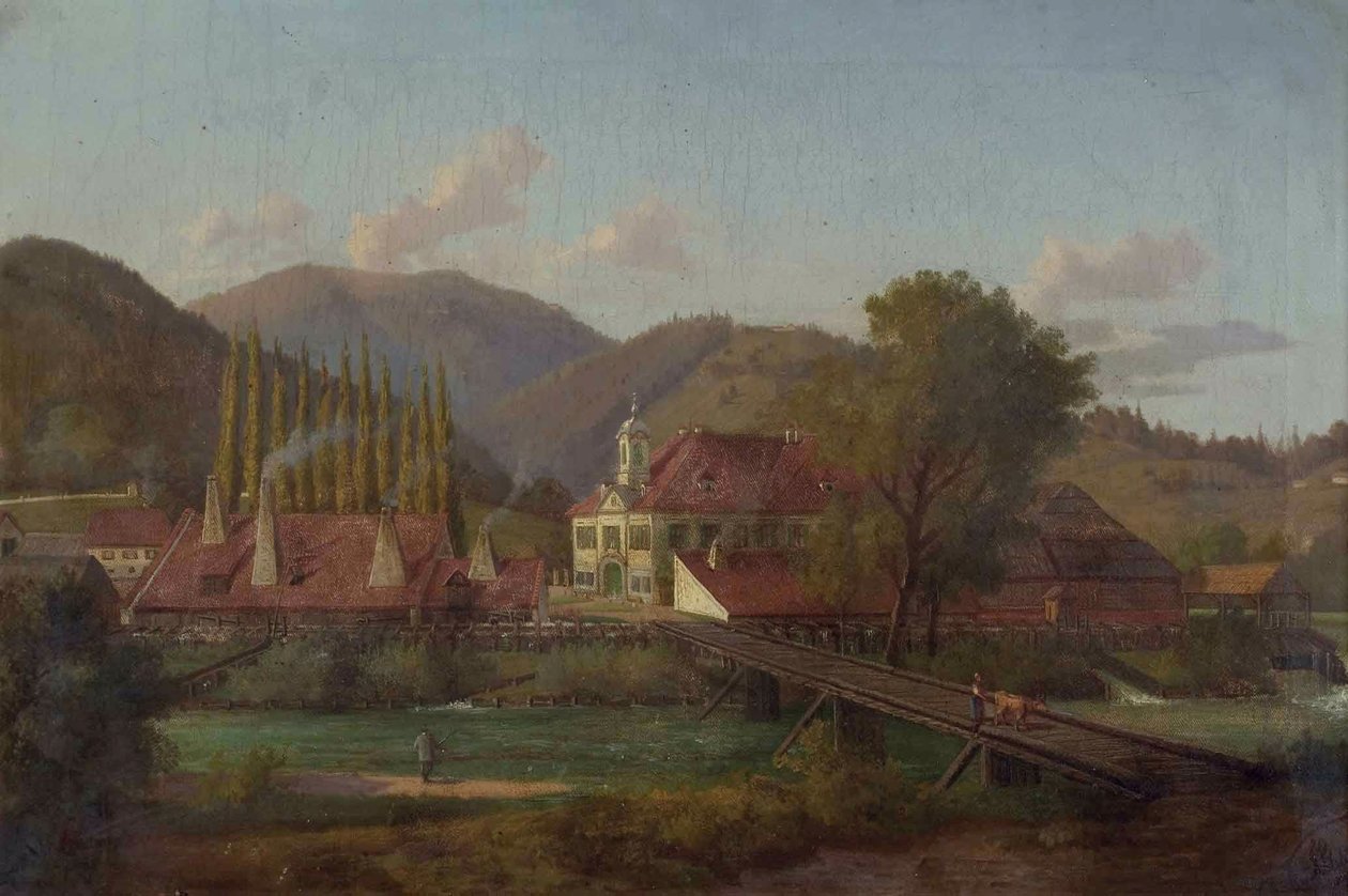 Terreno de Fábrica junto a un Río de Josef von Schlogl