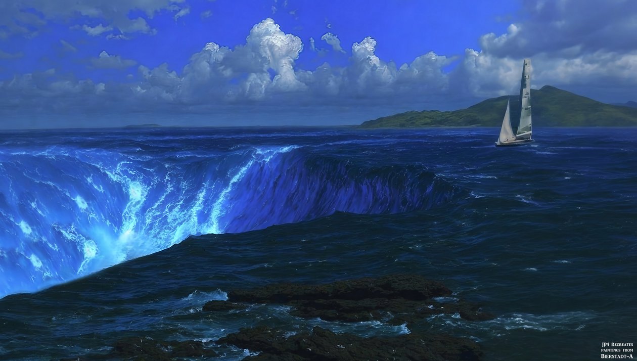 JJM recrea Bierstadt-A: Cataratas del Niágara (con velero) de Josef Johann Michel