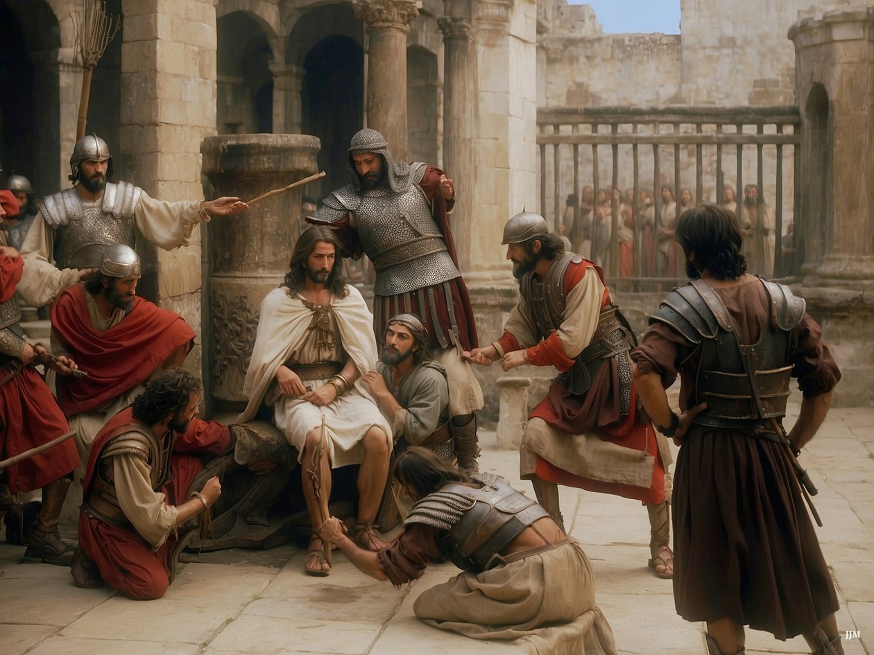 Jesús_burlado y apaleado por soldados romanos_03 de Josef Johann Michel
