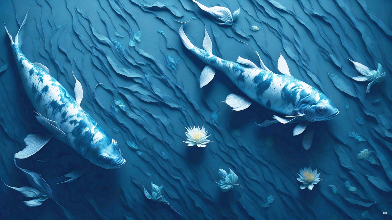 pintura a tinta: Koi-Pez_arpa_azul_03 de Josef Johann Michel