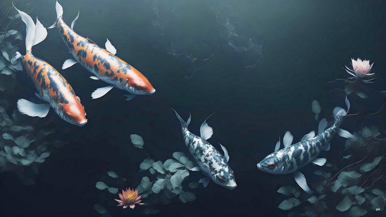 pintura a tinta: Koi-pez arpa_rojo+blanco_01 de Josef Johann Michel
