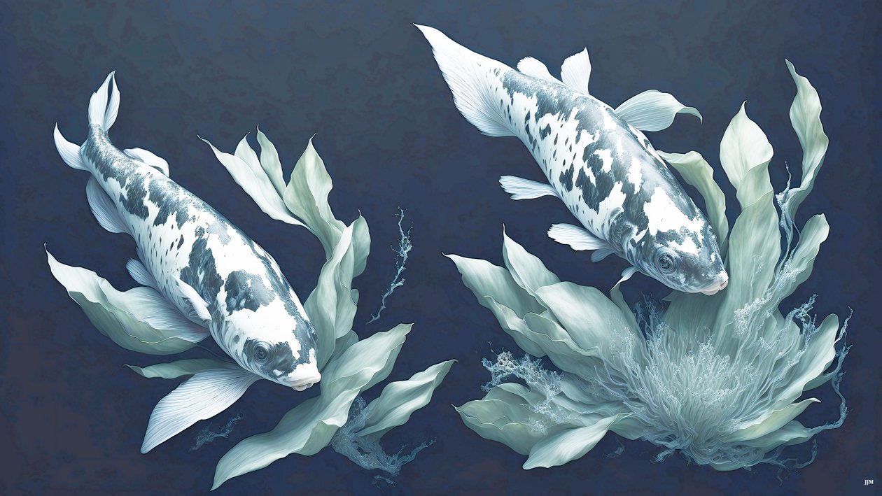 pintura a tinta: Koi-Karpfish_mármol blanco_01 de Josef Johann Michel