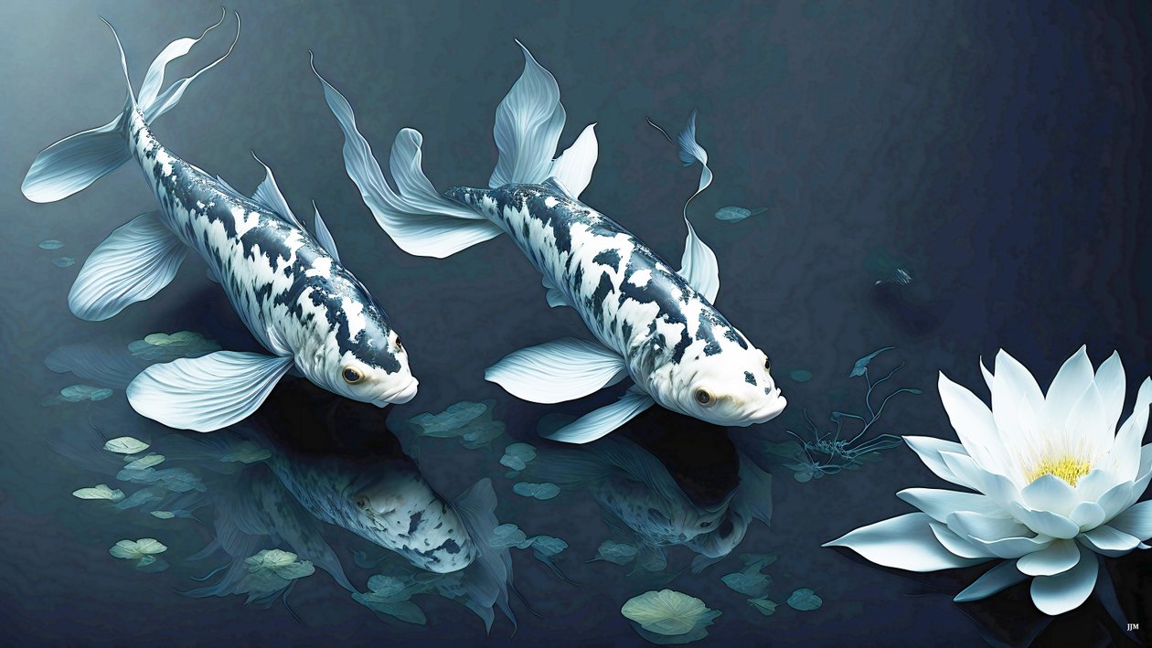 pintura a tinta: Koi-Karpfish_mármol blanco_02 de Josef Johann Michel