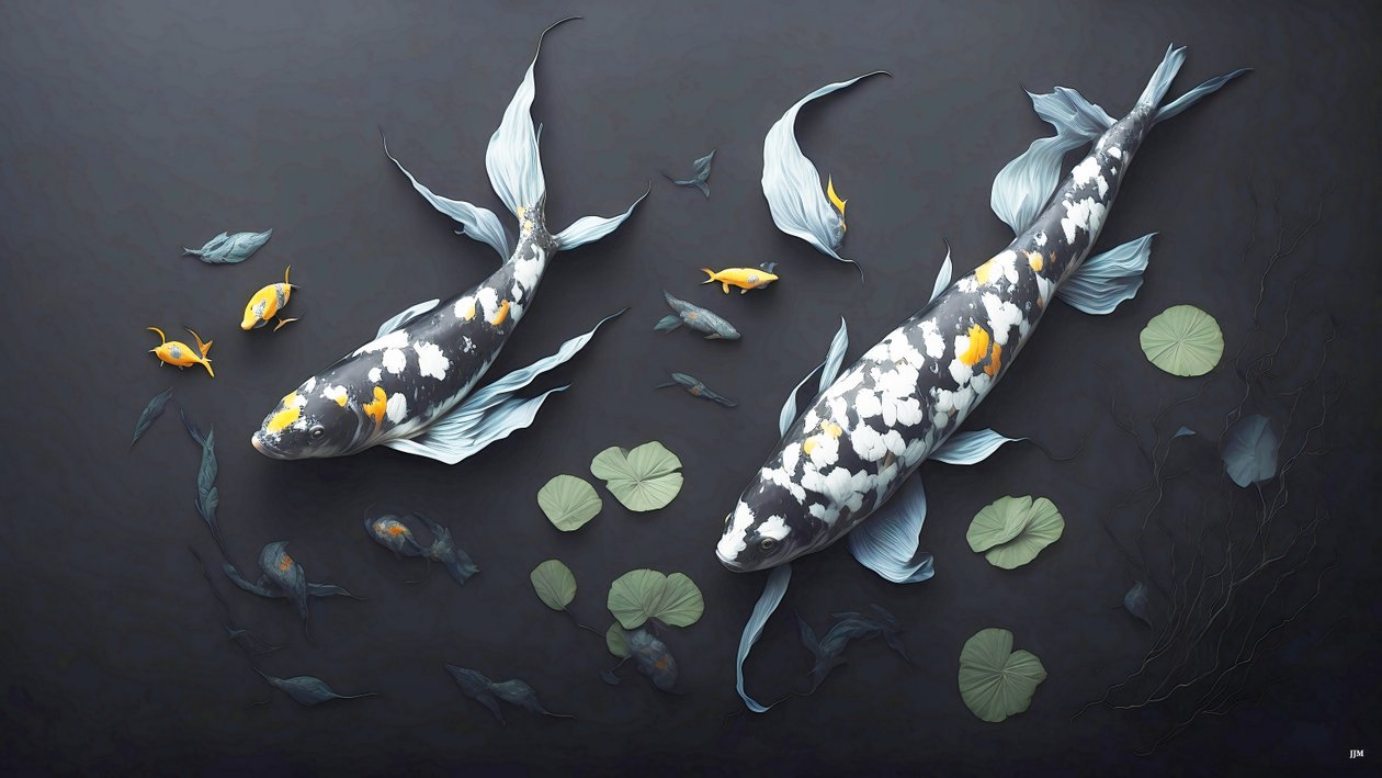 pintura a tinta: Koi-Pez arpa_mármol blanco_05 de Josef Johann Michel