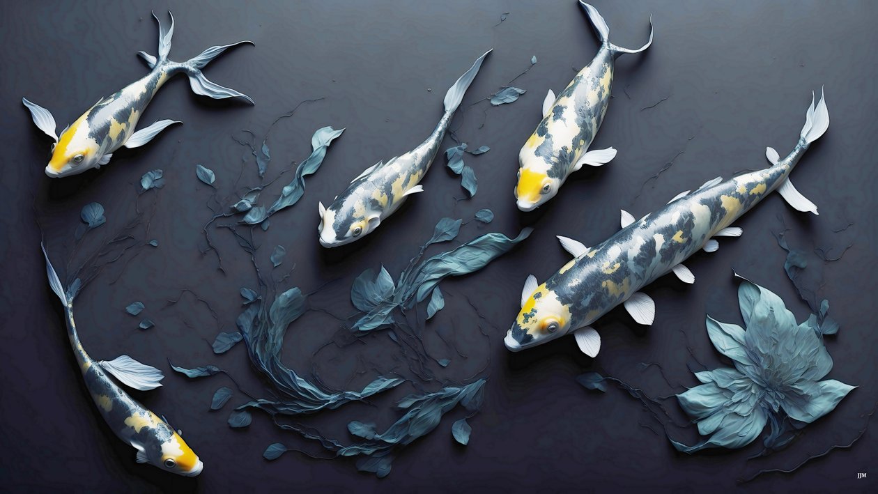 pintura a tinta: Koi-pez arpa_amarillo_01 de Josef Johann Michel