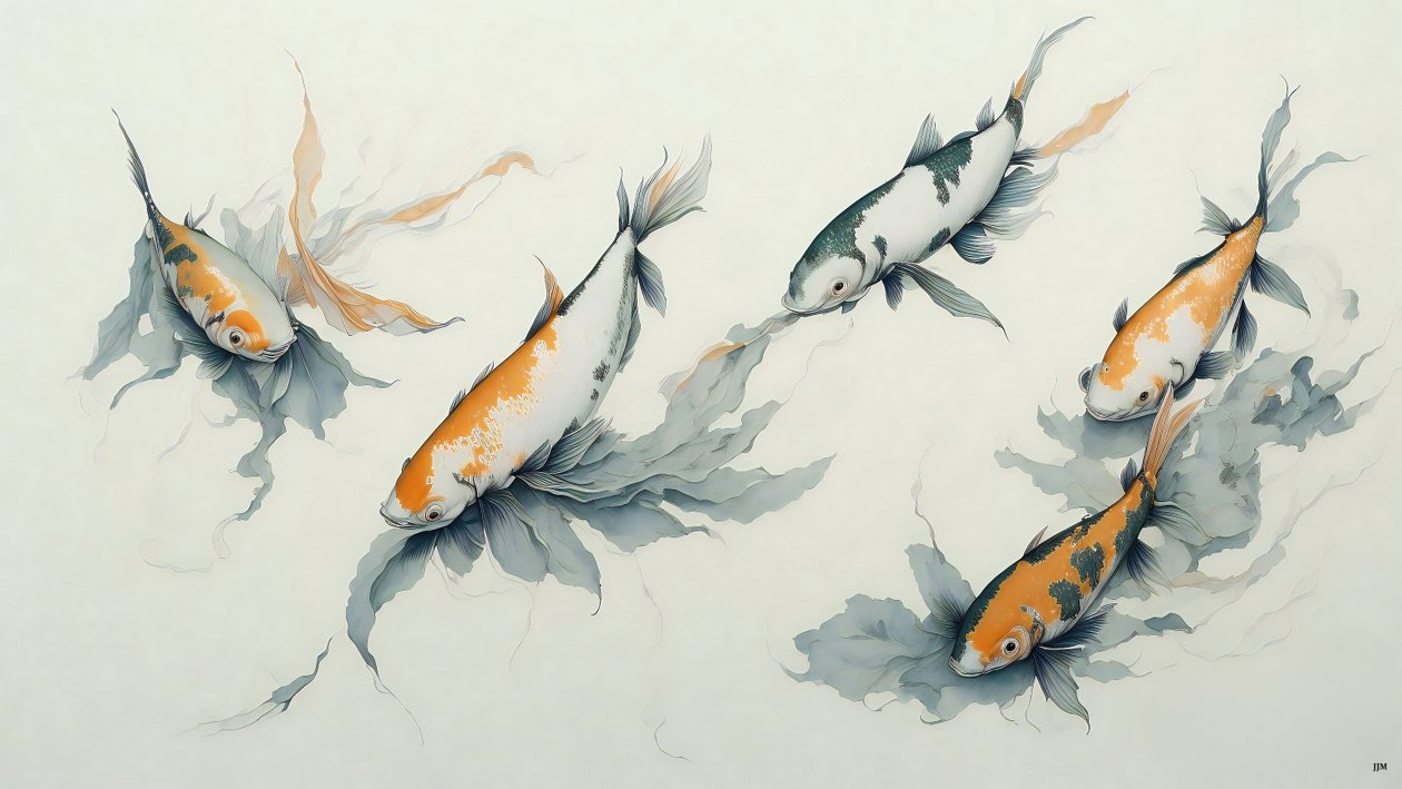 pintura a tinta: Pez carpa koi_01 de Josef Johann Michel