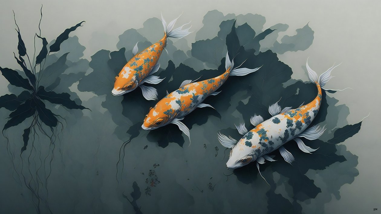 pintura a tinta: Pez carpa koi_02 de Josef Johann Michel