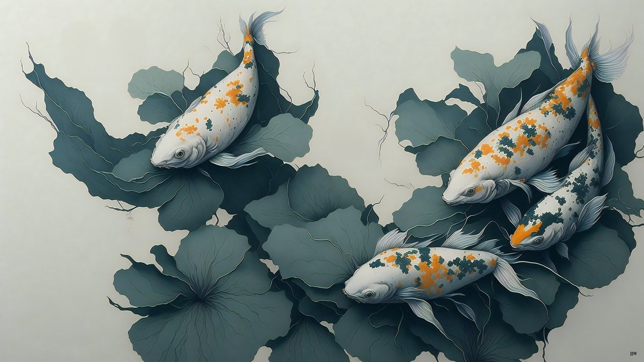 pintura a tinta: Pez carpa koi_04 de Josef Johann Michel