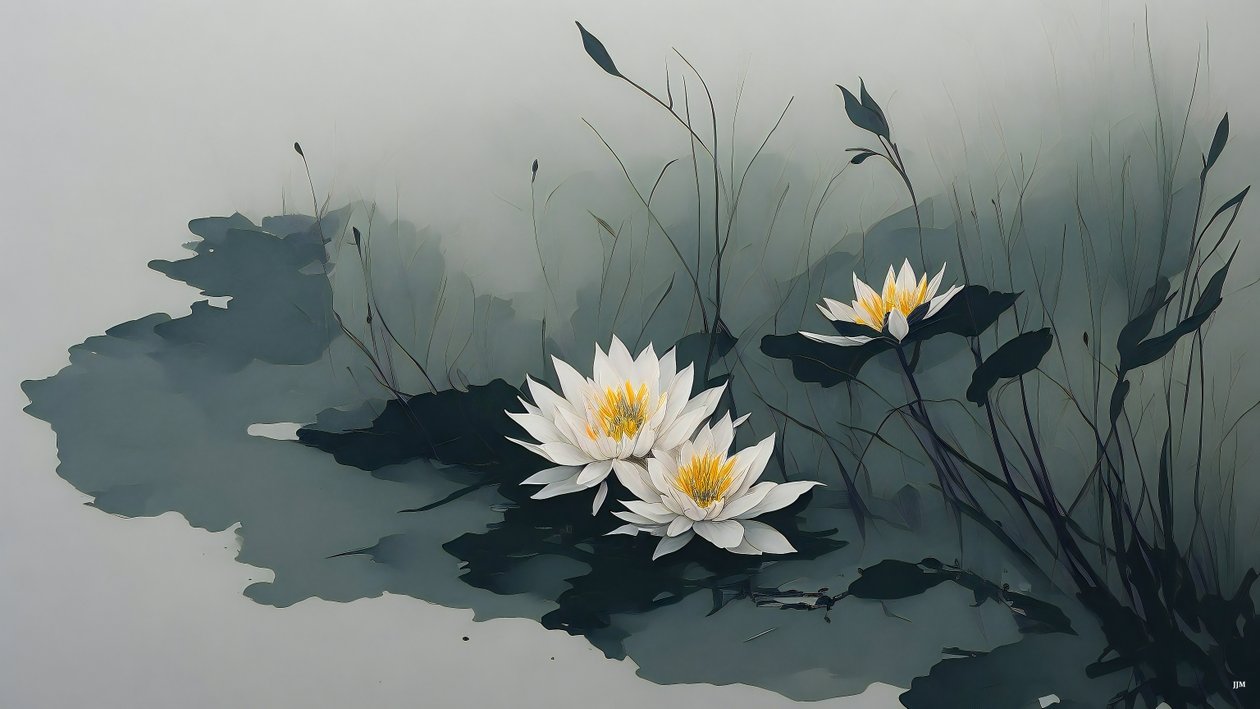pintura a tinta: nenúfares_01 de Josef Johann Michel