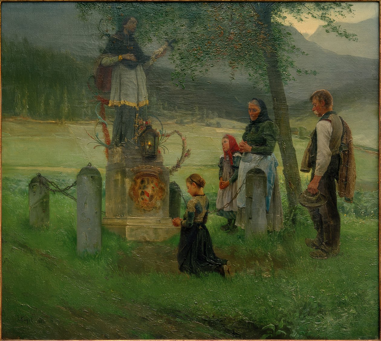 Devoción ante la estatua de Nepomuceno en Gaming de Josef Kinzel