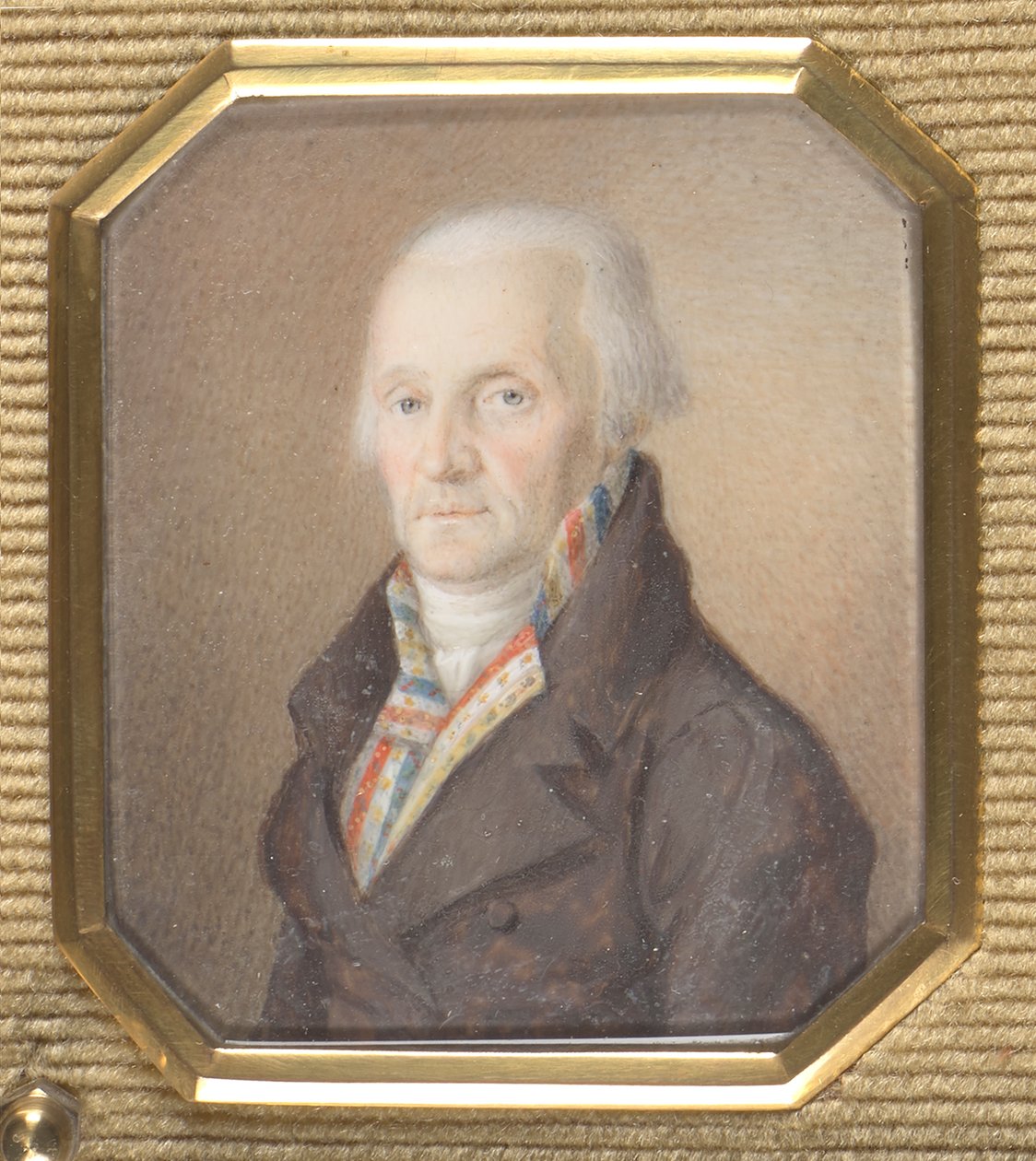 Caballero mayor con chaleco azul, blanco y rojo. de Josef Lanzedelli d. Ä.