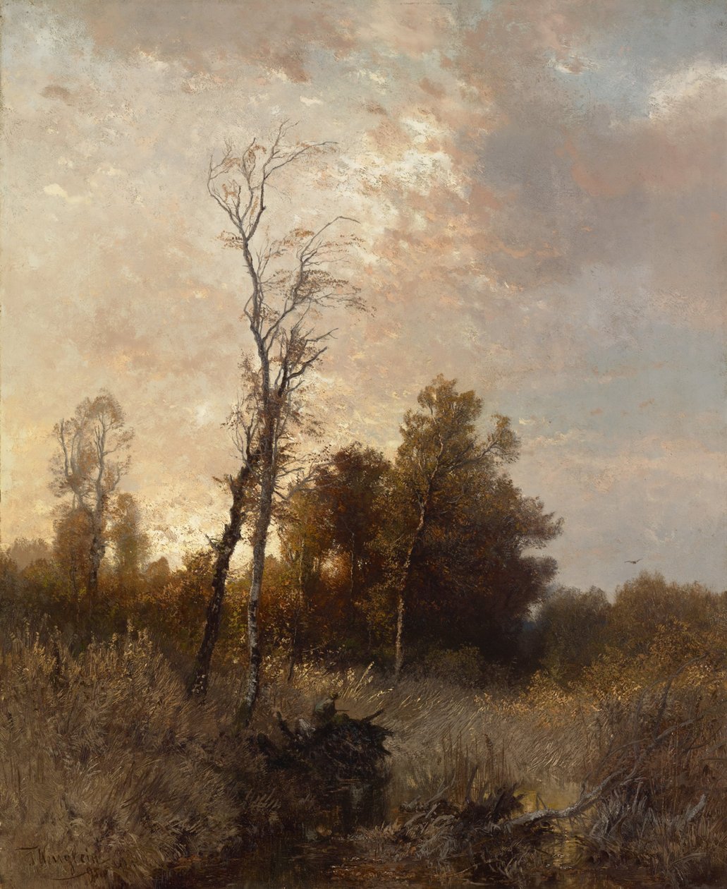 Paisaje de otoño con un cazador. de Josef Wenglein