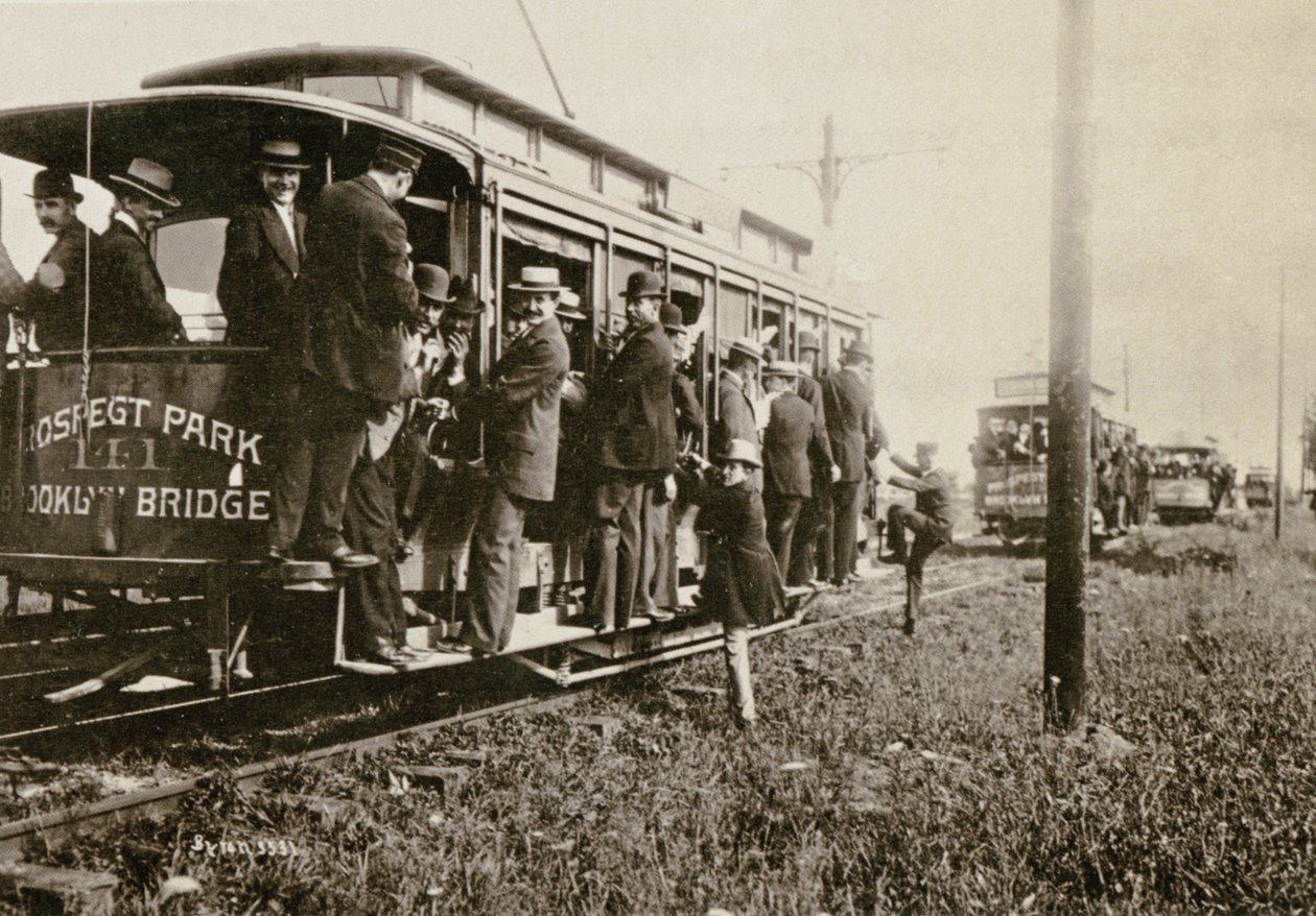 Tranvías de Brooklyn con destino a Coney Island, Ciudad de Nueva York, c.1897 de Joseph Byron