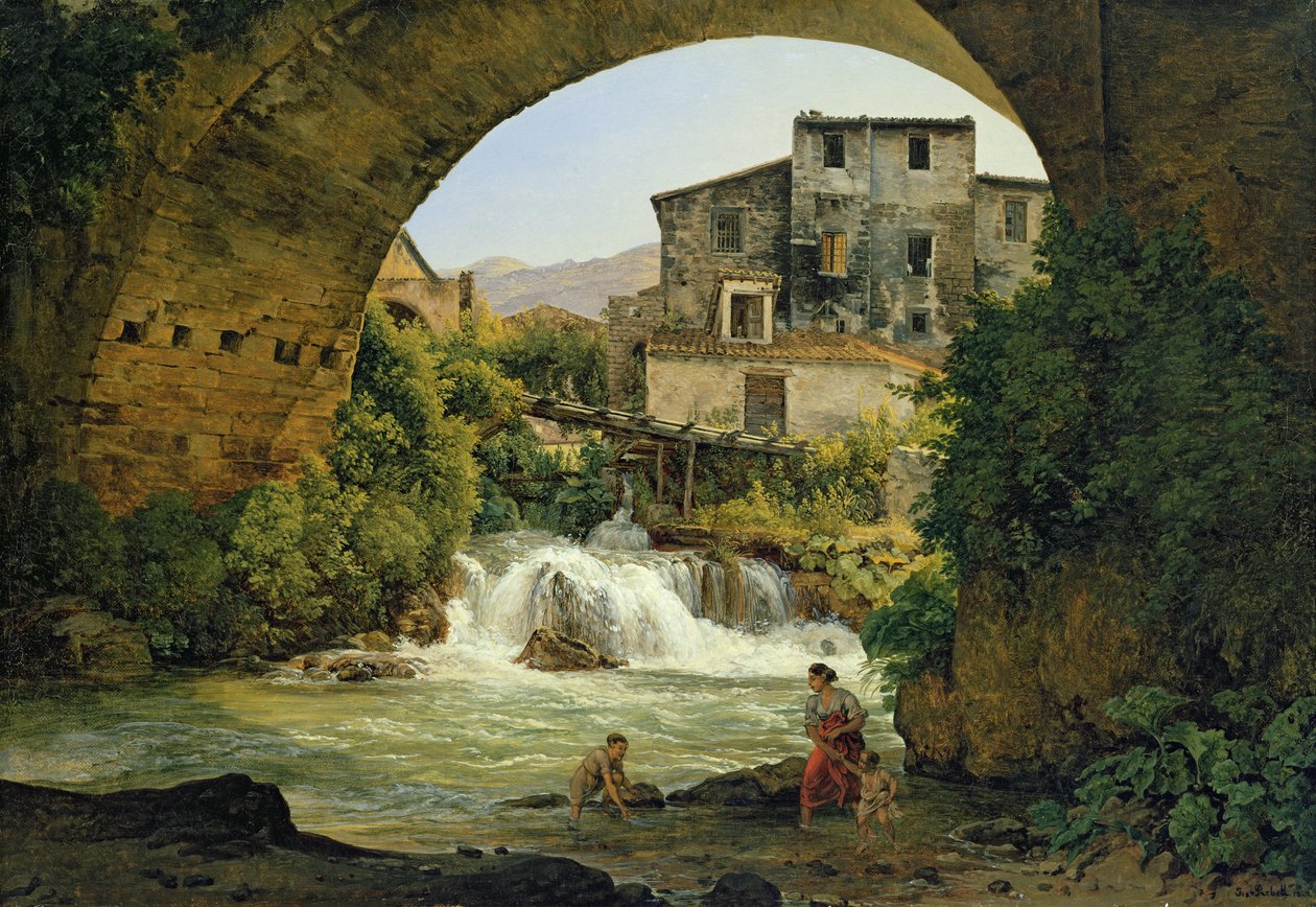 Bajo el arco de un puente en Italia, 1822 de Joseph Rebell