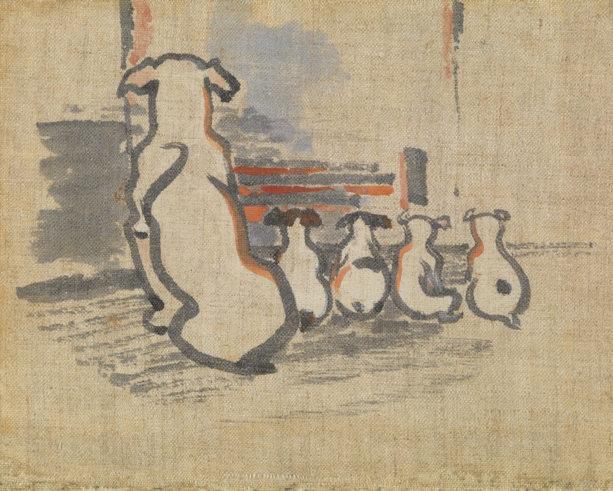 Foxhound y cachorros (gouche sobre lino) de Joseph Crawhall