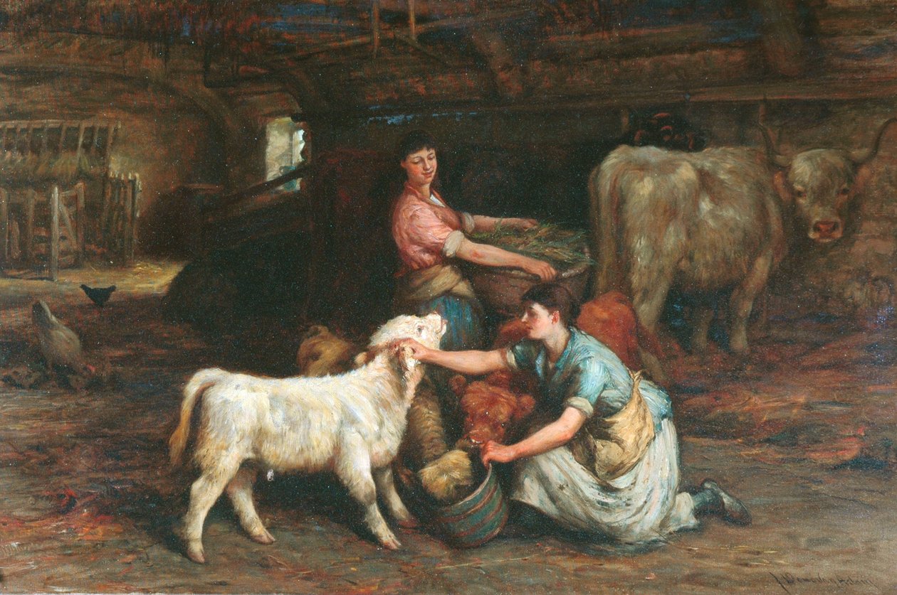 Alimentando a los terneros de Joseph Denovan Adam