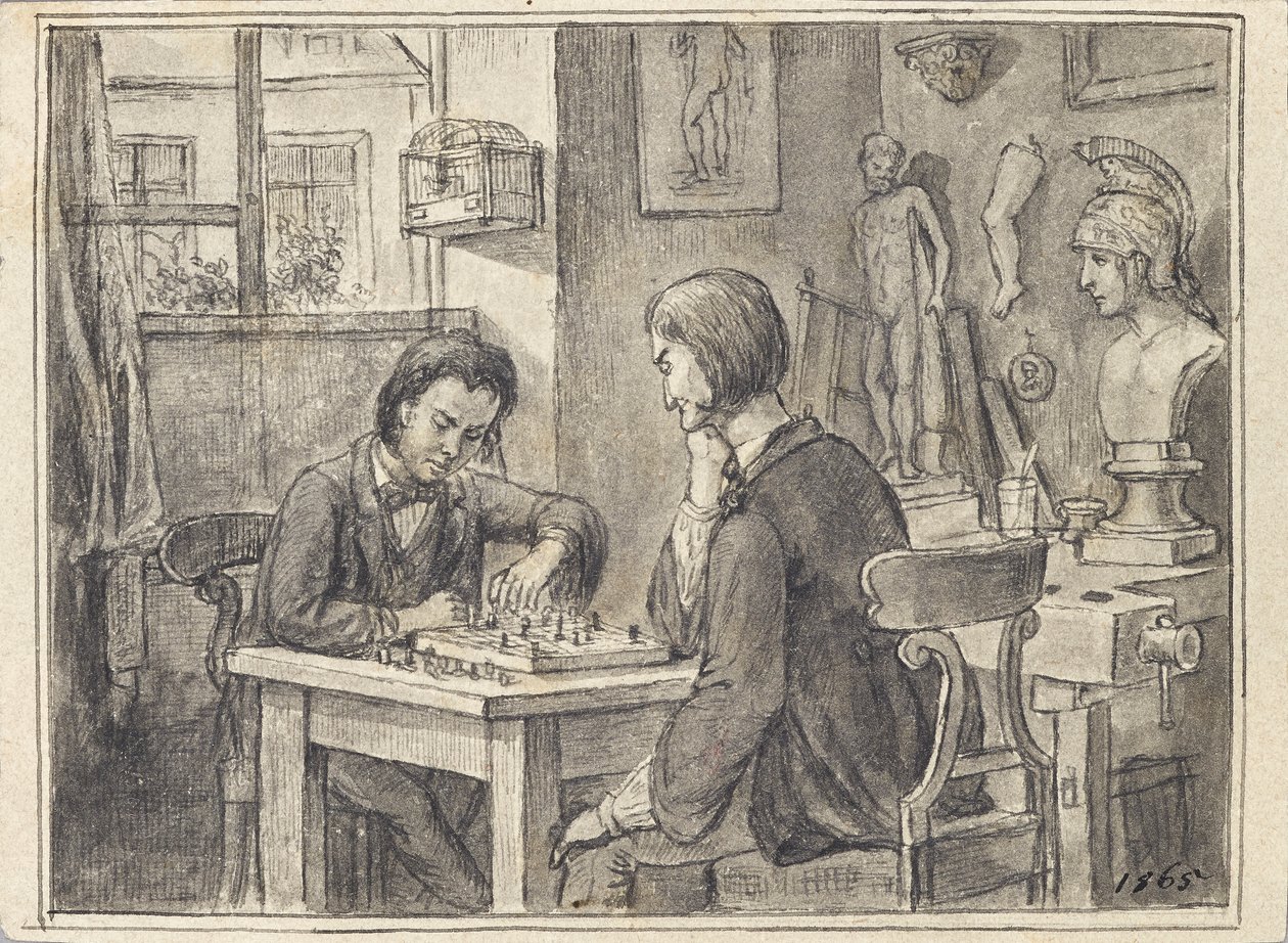 Los jugadores de ajedrez en el estudio del escultor. de Joseph Eugen Hörwarter