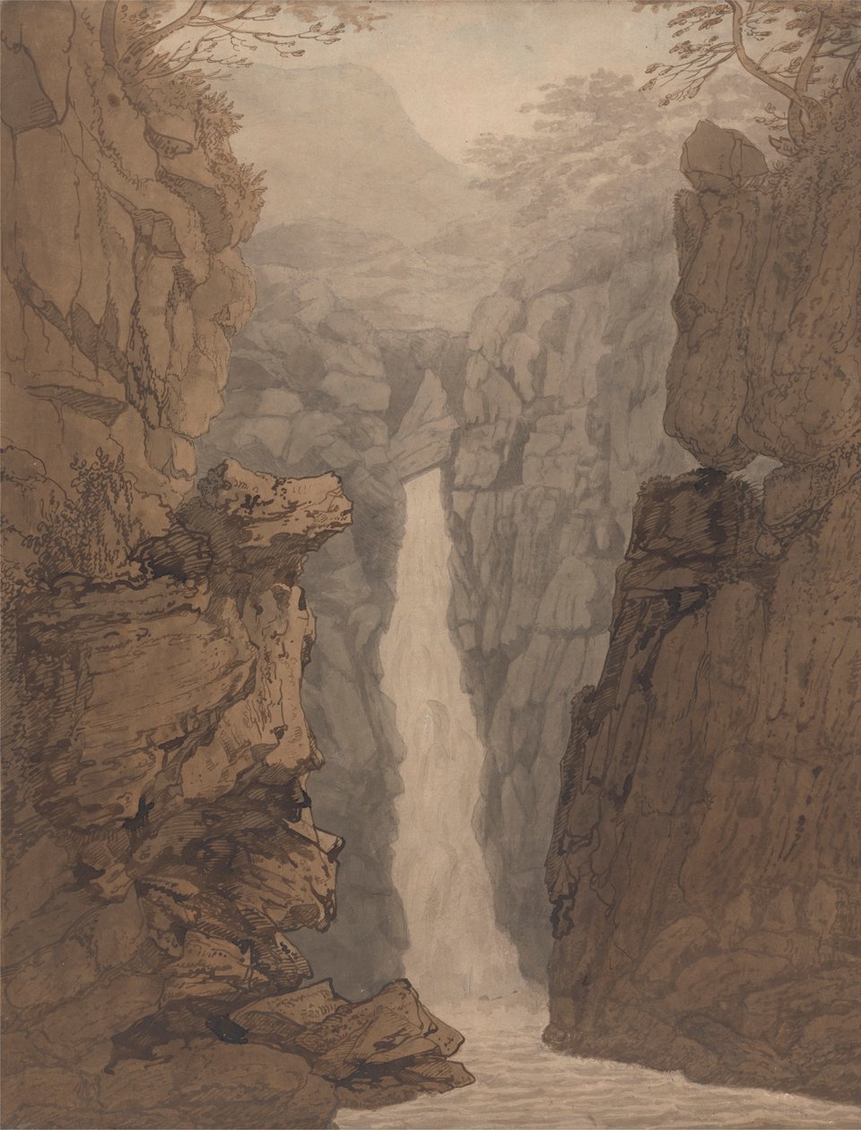 Cascada en el Distrito de los Lagos de Joseph Farington