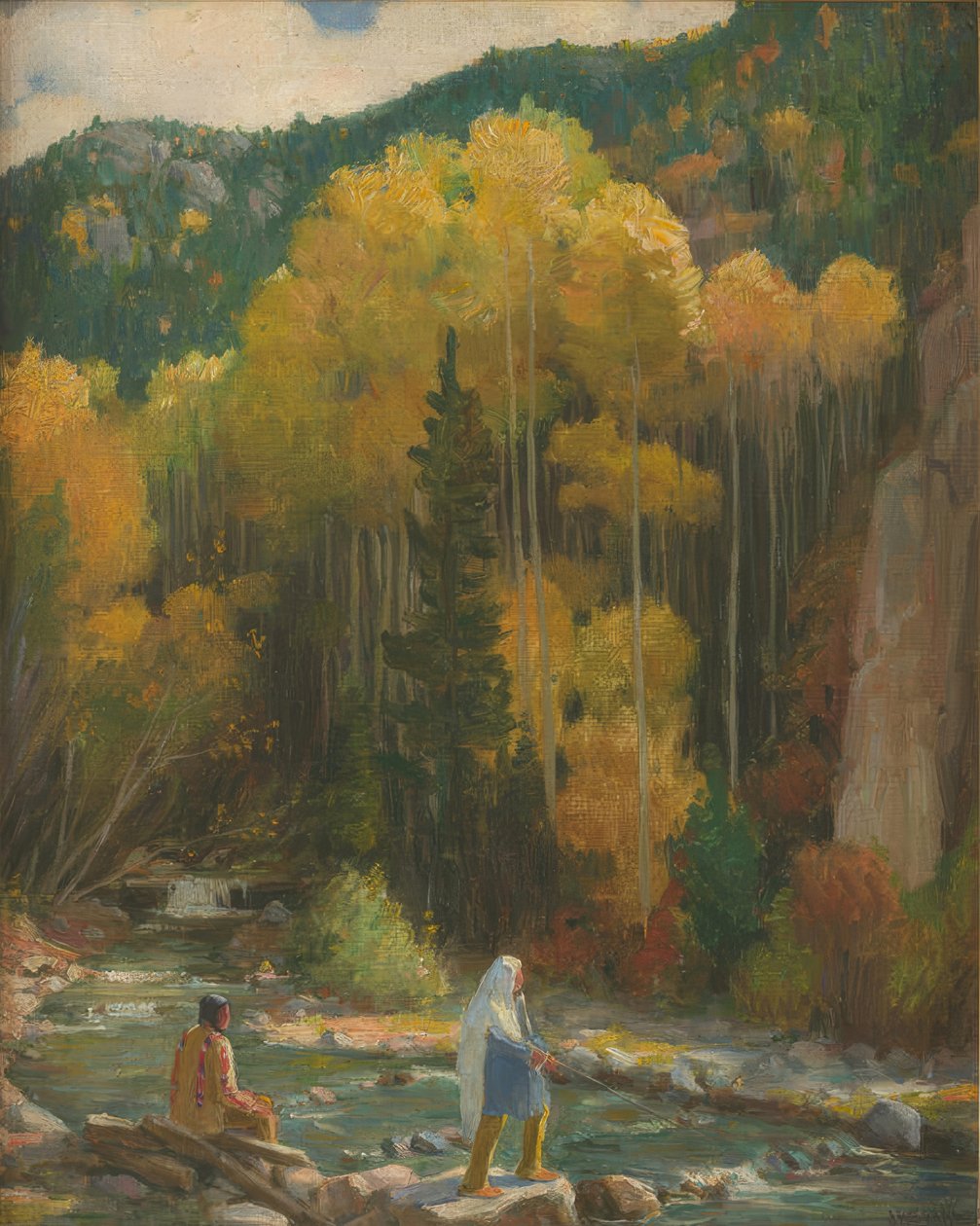 Indios pescando, Cañón de Taos de Joseph Henry Sharp