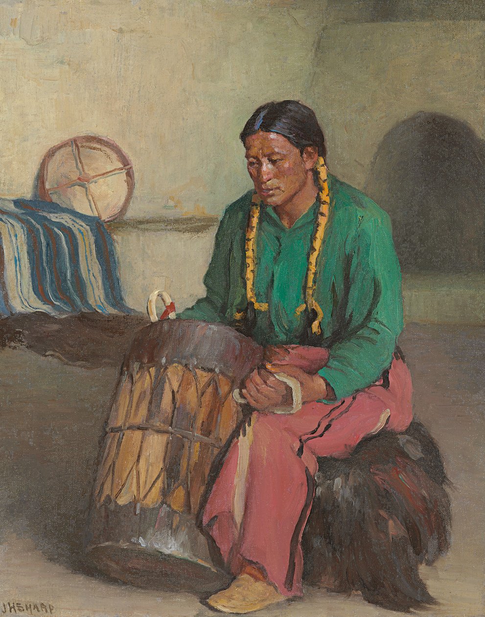 Taos Ceremonial Drum (óleo sobre lienzo) de Joseph Henry Sharp