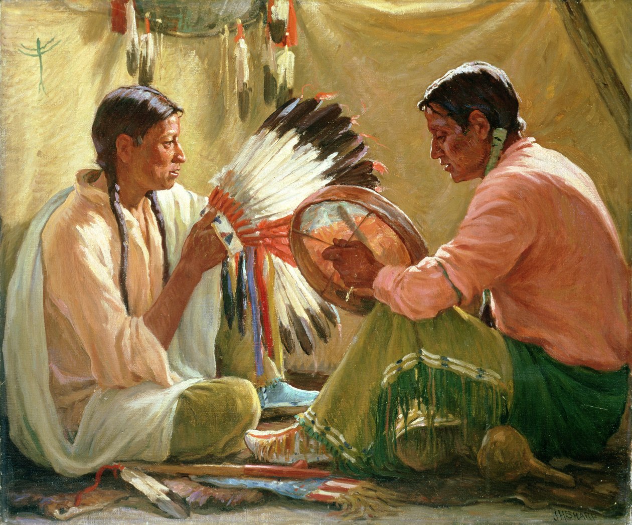 War Bonnet Song (óleo sobre lienzo) de Joseph Henry Sharp
