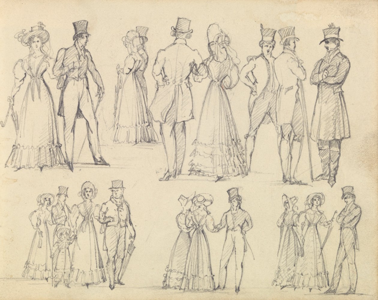 Hombres y mujeres a la moda conversando de Joseph Nash