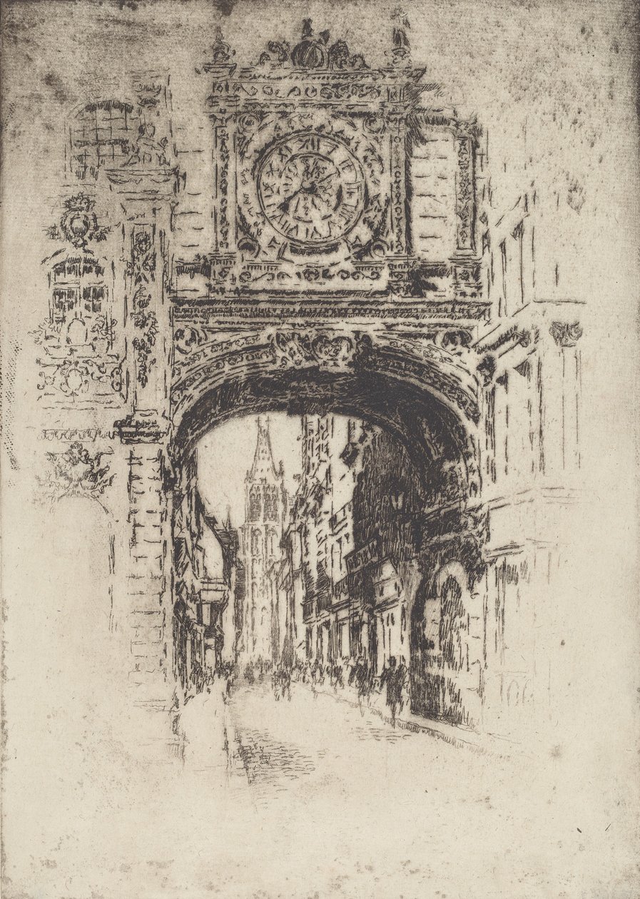 Grosse Horloge, Rouen, 1907 de Joseph Pennell