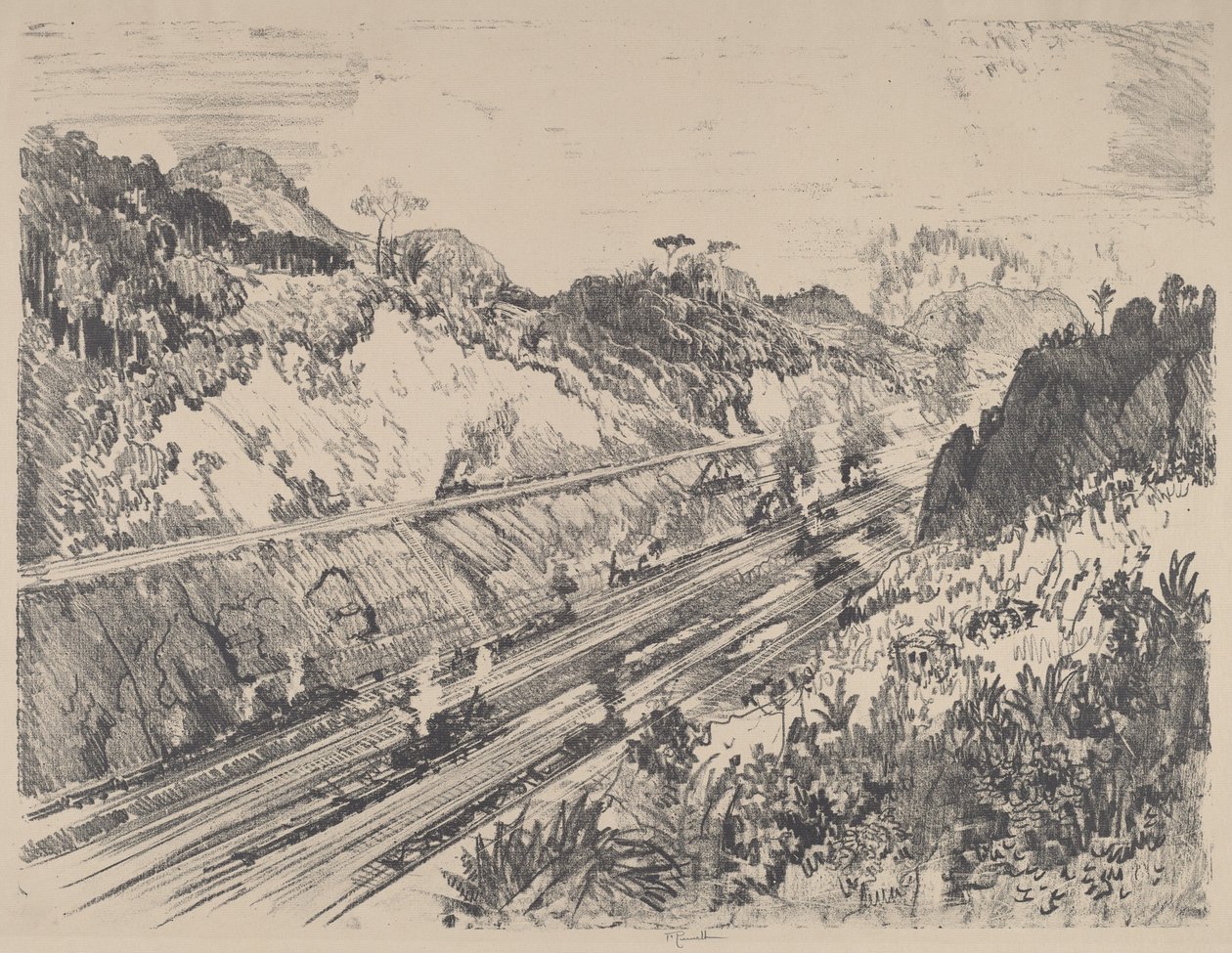 Mirando hacia arriba el corte desde Bas Obispo de Joseph Pennell