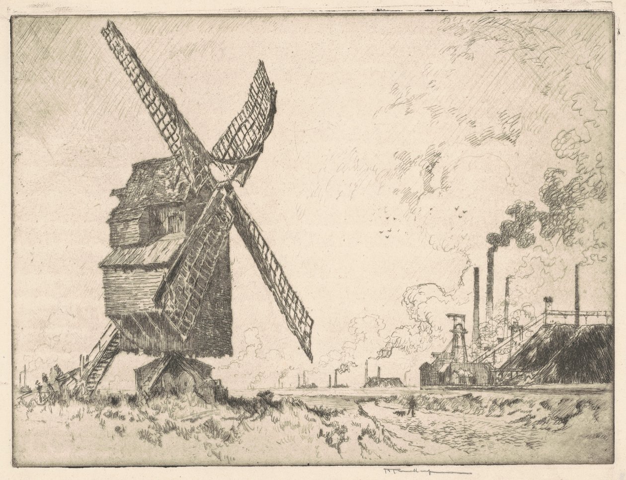 Molinos viejos y nuevos, Valenciennes, 1910 de Joseph Pennell