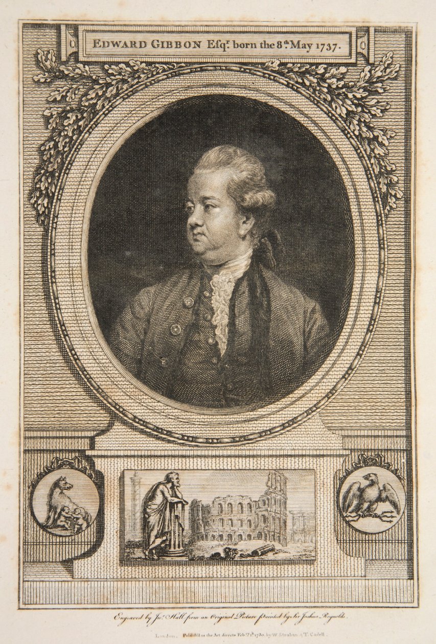 Edward Gibbon, Esq., pub. 1730 grabado de Joshua Reynolds