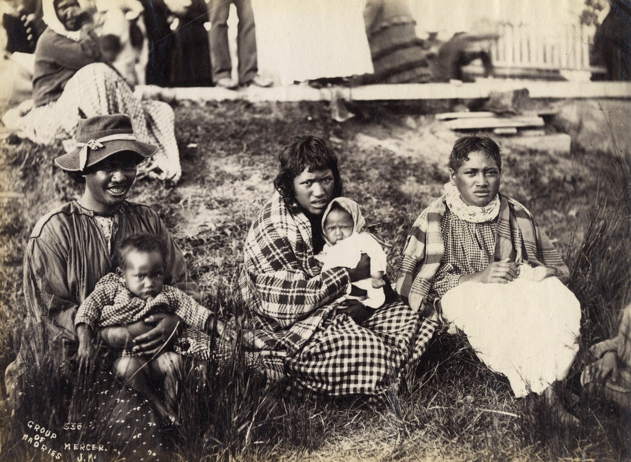 Grupo de maoríes, Mercer, c.1895 (impresión de albúmina) de Josiah Martin