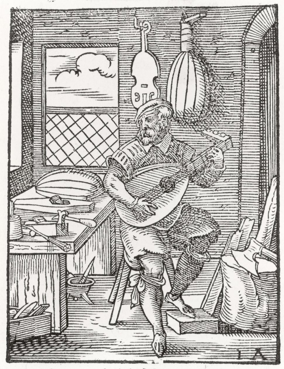 El taller del fabricante de instrumentos, c.1570 de Jost Amman
