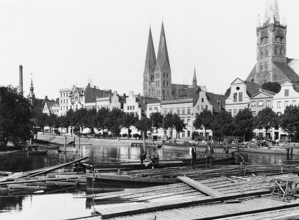 Vendiendo madera en el río Trave, Lubeck, c.1910 de Jousset