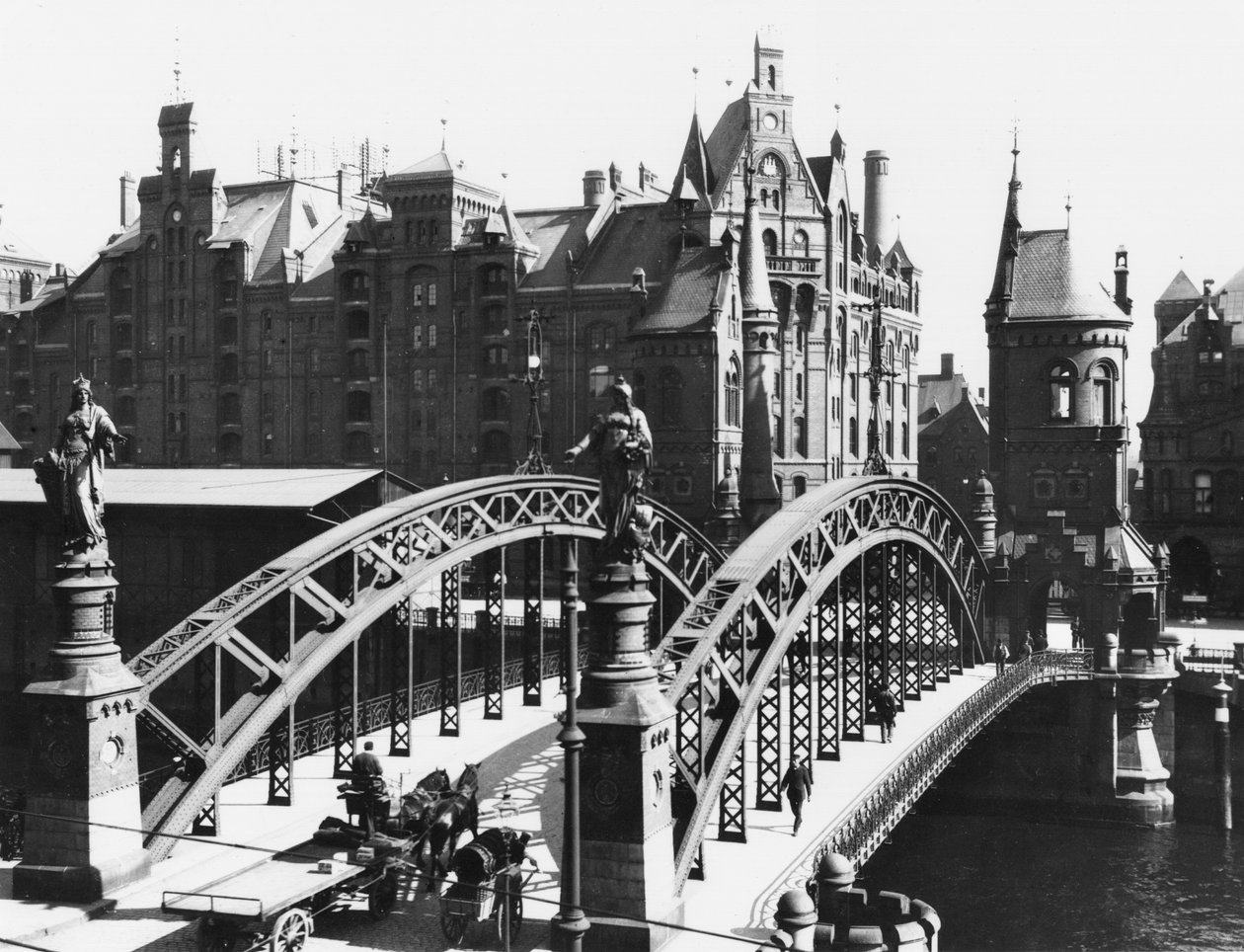 Puente en la Speicherstadt (ciudad almacén) Hamburgo, c.1910 de Jousset