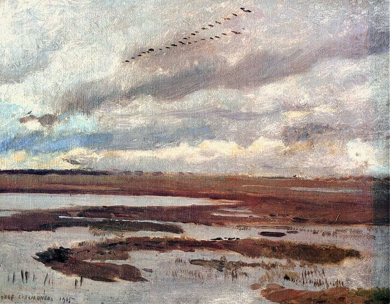 Grullas, paisaje desde el prado de Jozef Marian Chemonski