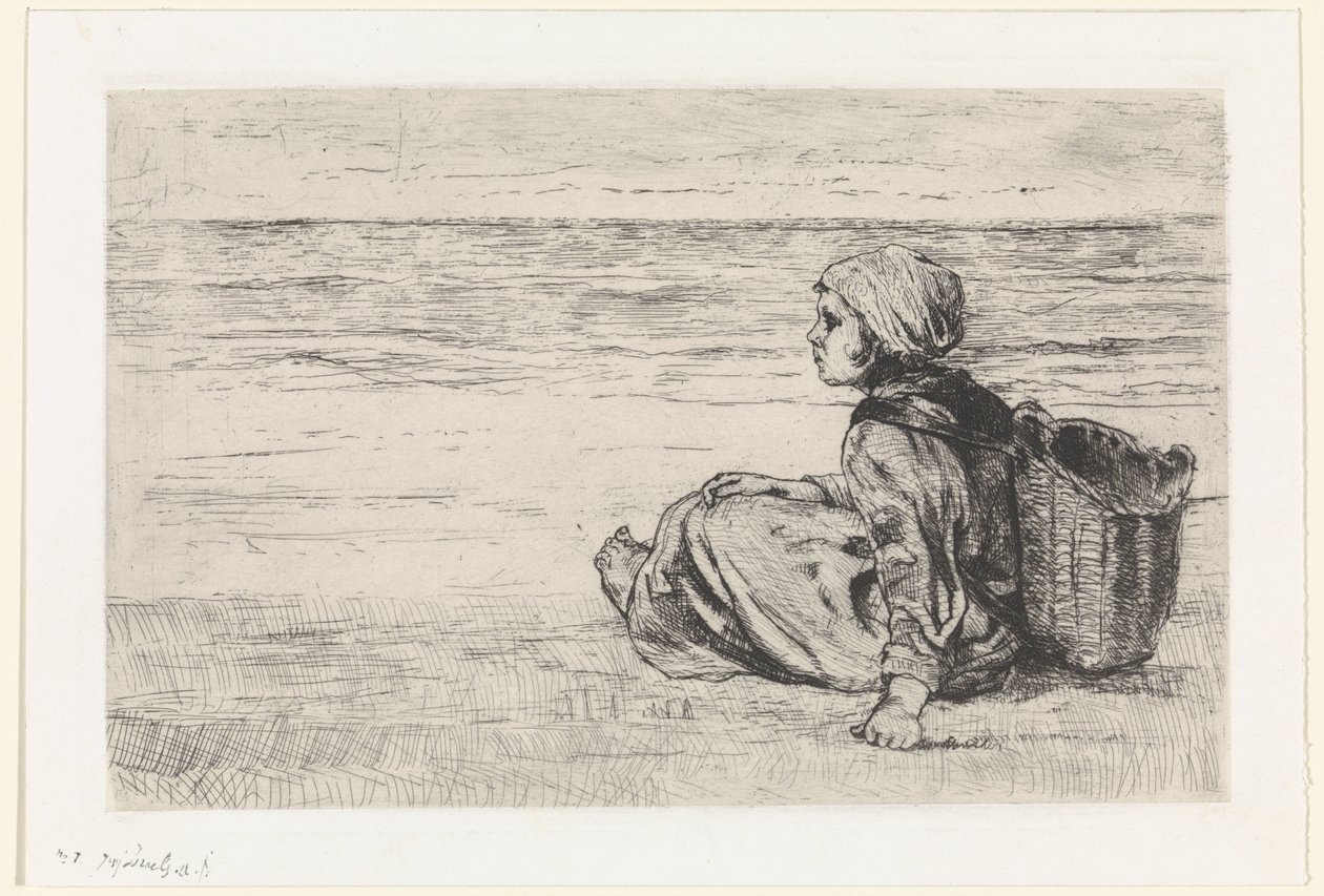 chica junto al mar de Jozef Israëls (signed by artist)