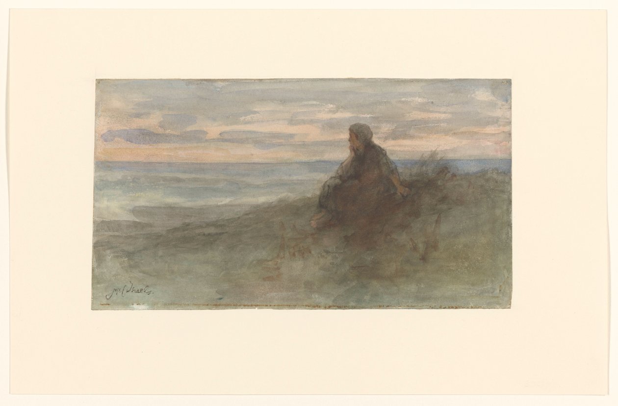 Mujer sentada en una duna junto al mar de Jozef Israëls