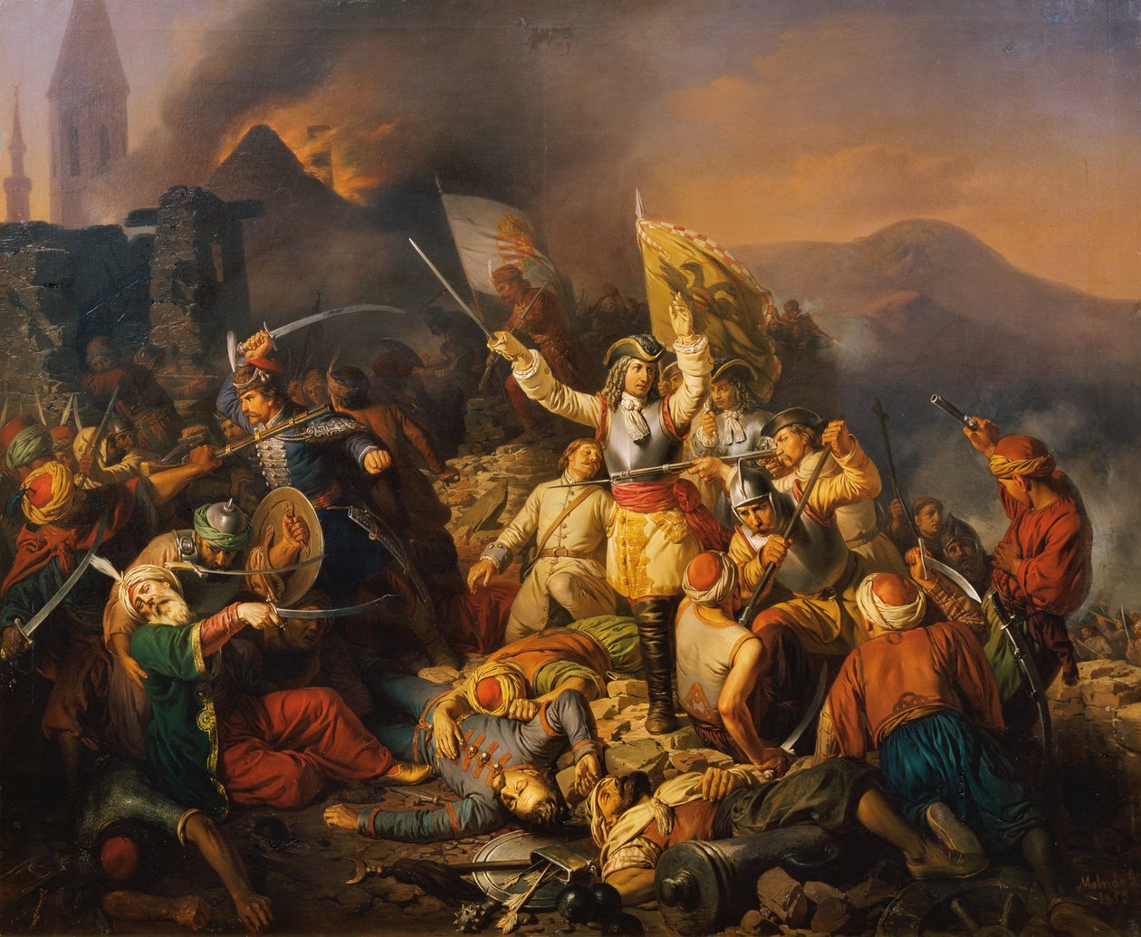 La recaptura de Buda, 1686, 1858 de Jozsef Molnar