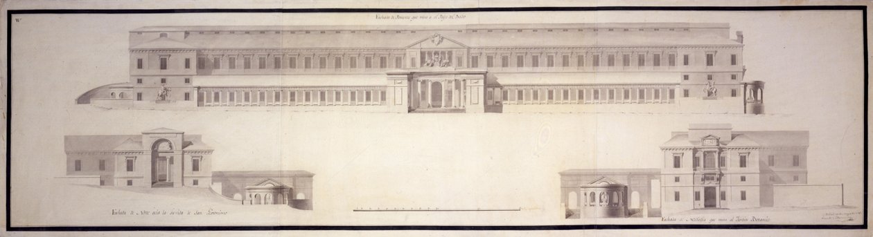 Gabinete de Historia Natural, hoy Museo del Prado. Alzado de las fachadas principal y laterales de Juan de Villanueva