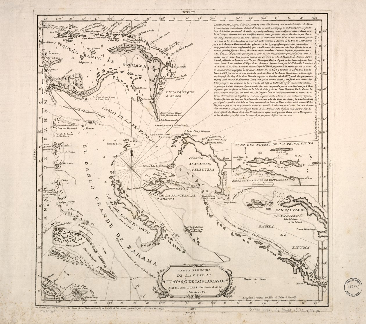Carta reducida de las islas Lucayas, o de los Lucayos de Juan López