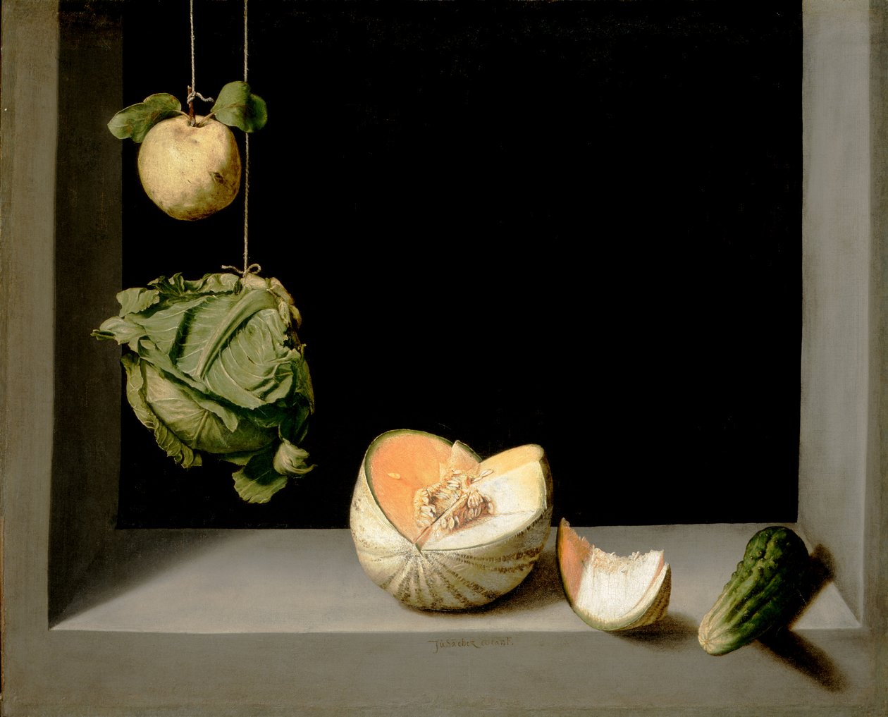 Membrillo, col, melón y pepino, c.1602 de Juan Sanchez Cotan