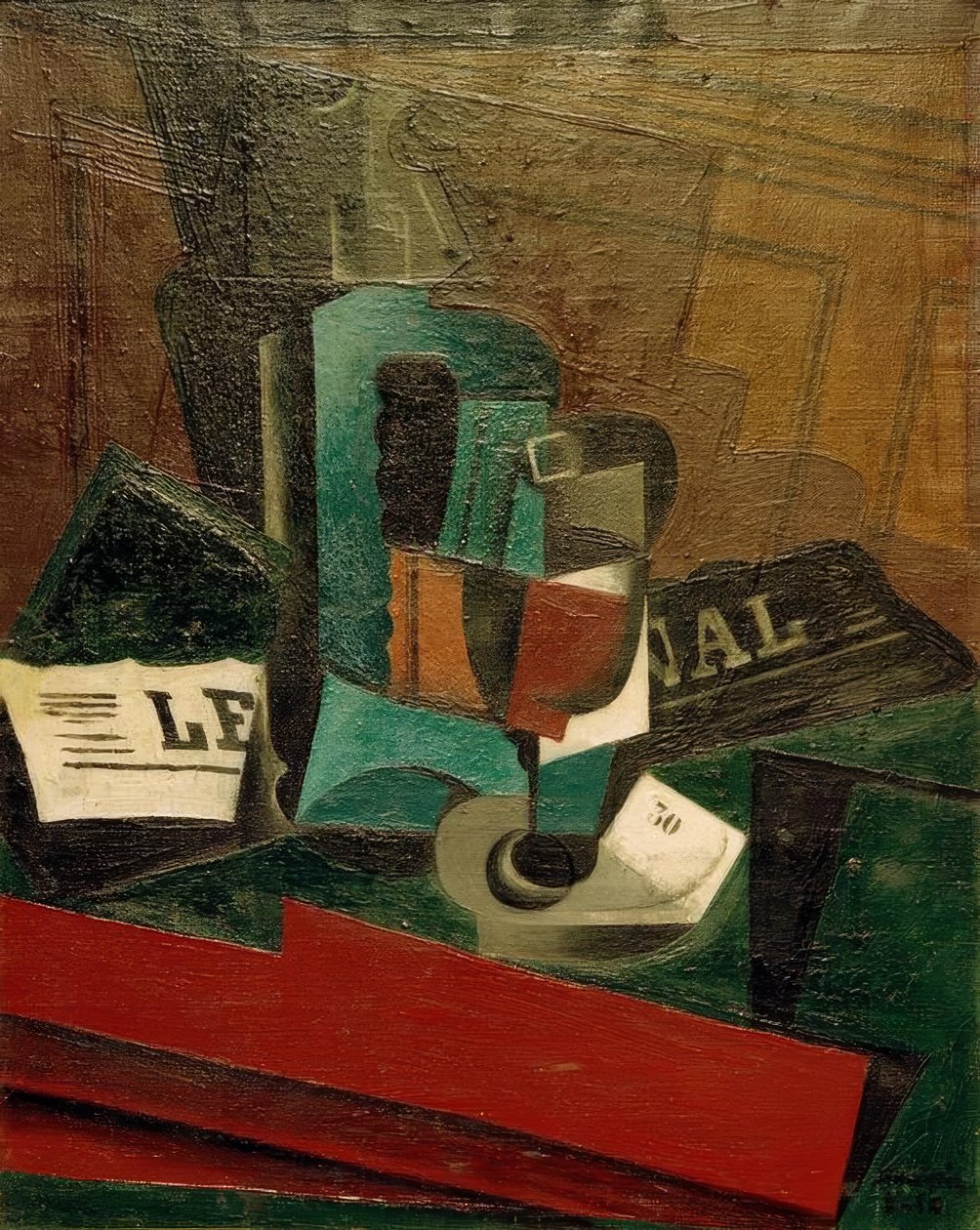 Sifón, vaso y periódico de Juan Gris