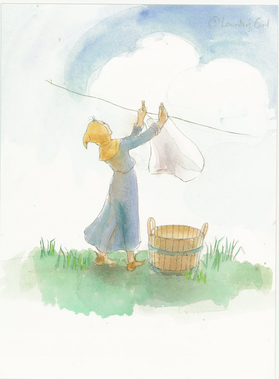 Una niña medieval colgando la ropa de Judith Dobie