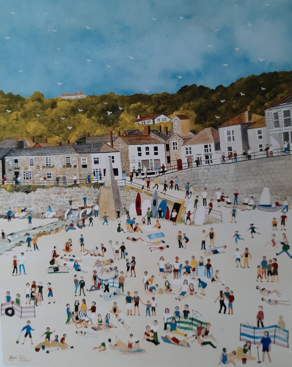 Mousehole Beach, 2018 (gouache sobre papel) de Judy Joel