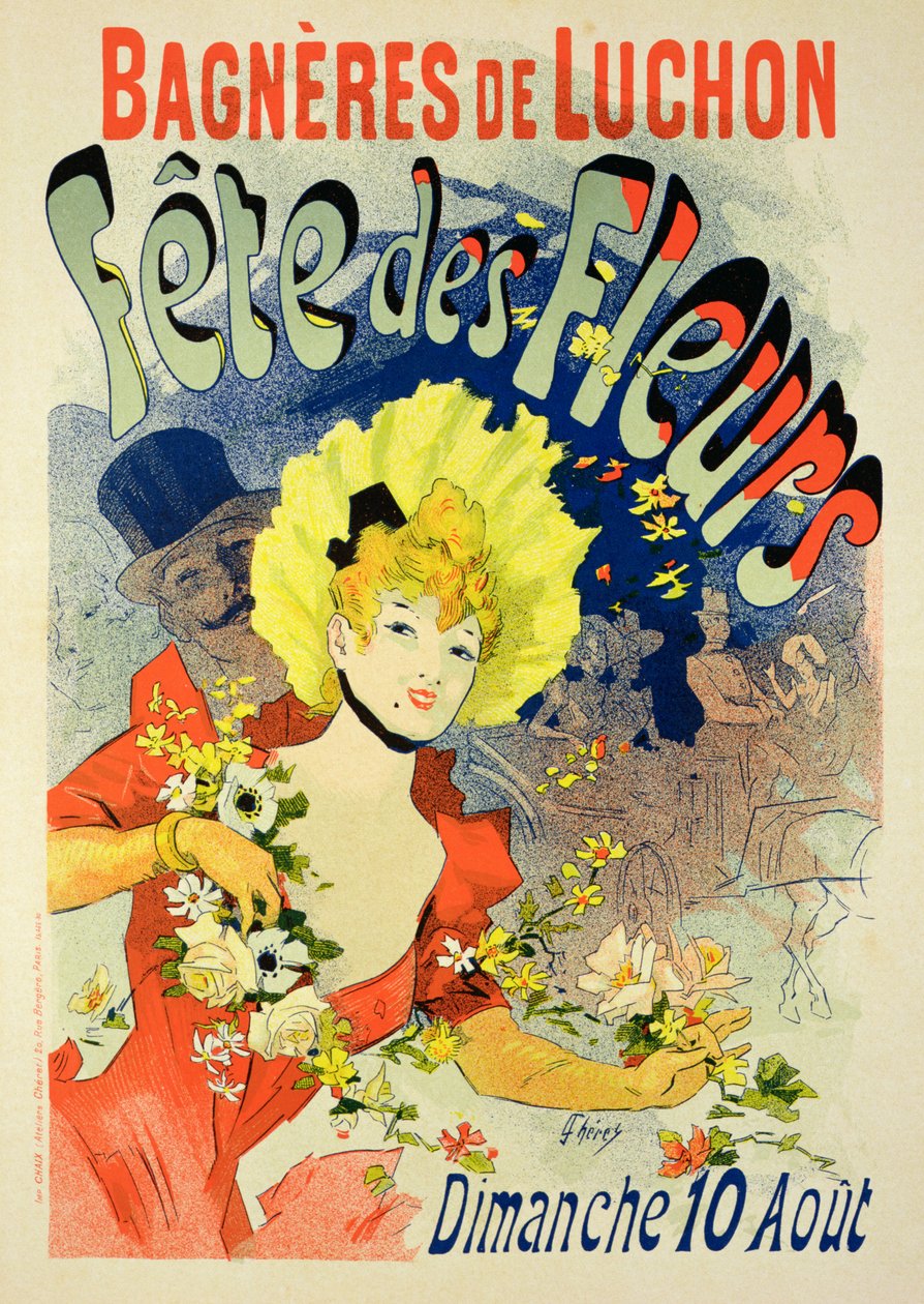 Reproducción de un cartel publicitario del Festival de Flores en Bagneres-de-Luchon, 1890 de Jules Cheret