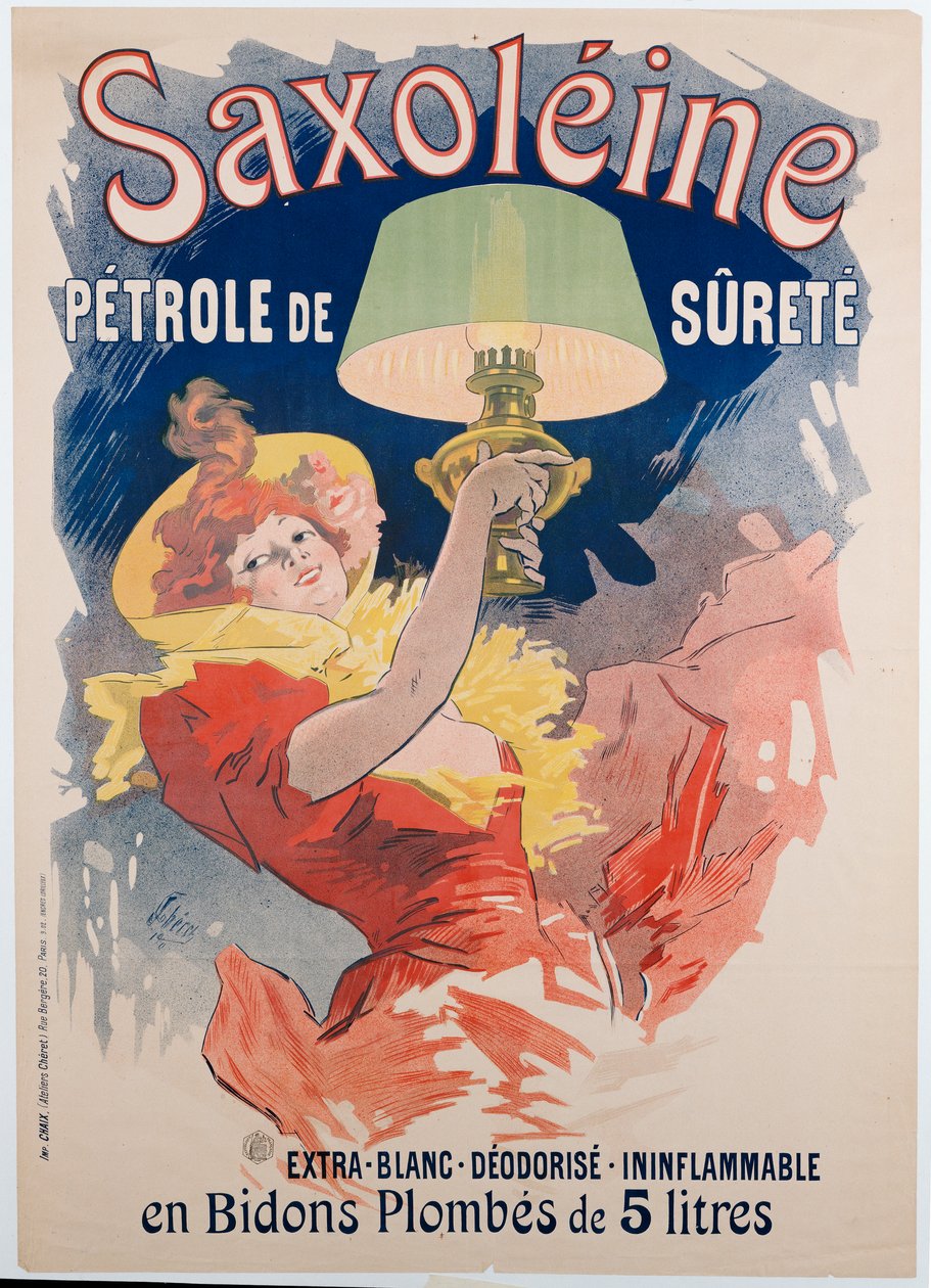 Póster publicitario de "Saxoleine", aceite para lámparas de seguridad, 1901 de Jules Cheret